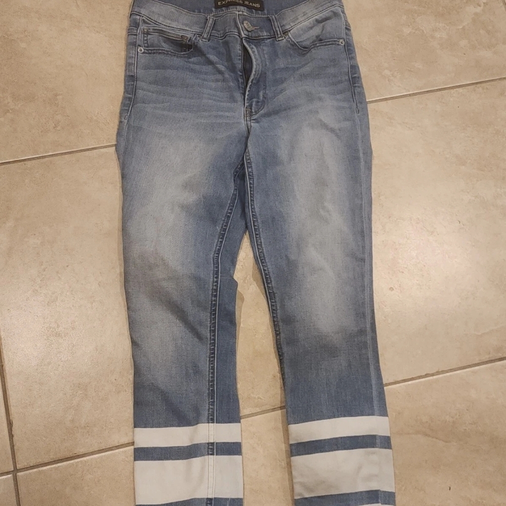 Express Skinny Jeans Size 6 Blue Jean with White Stripe Ankle Trim
